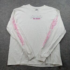 RIPNDIP Shirt Mens XL White Ice Cream Pink Flame Sleeves Long Sleeve Skate Tee